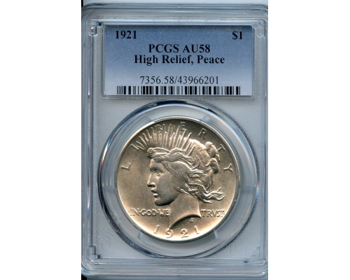 PMJ Coins & Collectibles, Inc. 1921  $1  PCGS  AU58  High Relief  Peace Dollar